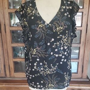 Philosophy Black and Tan Ruffled Wrap Blouse